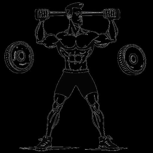 Intricate line art of a fit man, symbolizing David Laid, intently lifting weights in a well-equipped gym, encapsulating his dedication to a drug-free bodybuilding lifestyle, on a white background.