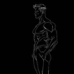 Line drawing of a muscular man, representing David Laid, radiating confidence and transformation from a scrawny teen to a figure of strength against a white backdrop.