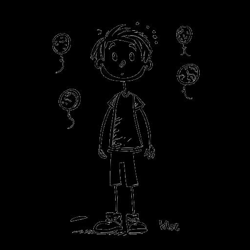 Line art drawing of a young boy, representing David Laid, with skinny legs, surrounded by speech bubbles labeled 'chicken legs'