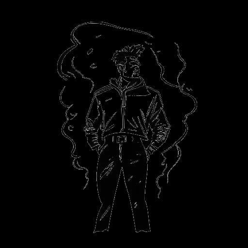 Line art drawing of a man, representing Twomad, standing strong against a storm of controversy.