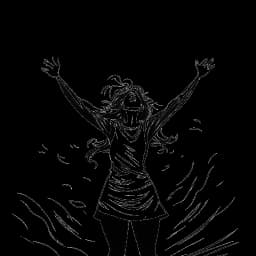 Line drawing of a woman, representing Kylie Jenner, standing firm amid a storm, also reaching out to help, signifying her resilience through controversies and her philanthropic work, on a white background.