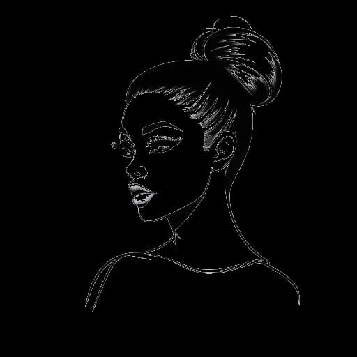 Strichzeichnung einer Frau, die Ariana Grande darstellt, mit einem hohen Pferdeschwanz, die ein Drehbuch mit den Logos von 'Don't Look Up' und 'Wicked' hält.