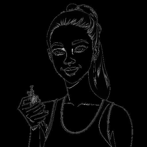 Strichzeichnung eines Teenagermädchens, das Ariana Grande darstellt, mit einem hohen Pferdeschwanz, das eine Theatermaske und einen National Youth Theatre Association Award hält.