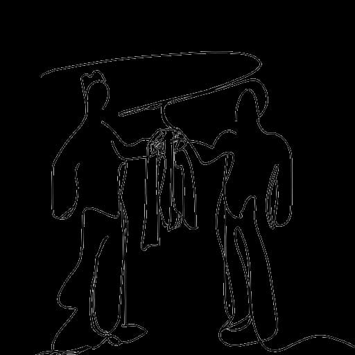 Strichzeichnung von zwei Männern, darunter Inscope21 (Nicolas Lazaridis), die sich vor einem Kleiderständer begeistert die Hand geben, auf einem weißen Hintergrund.