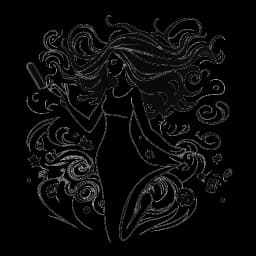 Lijntekening van een vrouw, die Devon Lee Carlson voorstelt, met wapperend haar; op de achtergrond zijn silhouetten van dansers te zien, en op de voorgrond staat een smartphone met een Wildflower-hoes.