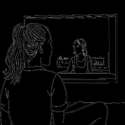 Strichzeichnung einer Frau, die Devon Lee Carlson darstellt, wie sie zwei Filme auf einem Bildschirm anschaut