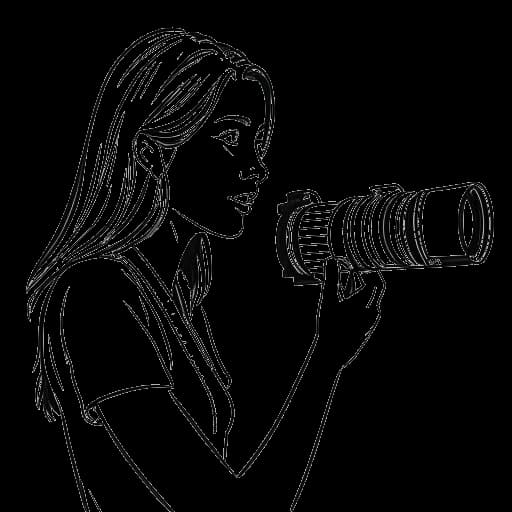 Line art drawing of a woman, representing Devon Lee Carlson, recording a video on a camera