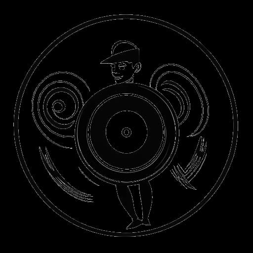 Strichzeichnung von Vokalmatador, der eine Vinylplatte hält. Im Hintergrund sind Musiknoten und ein durchgestrichenes Spotify-Logo zu sehen, was seine Vorliebe für Vinyl und die Kritik an Streaming-Diensten symbolisiert. Die Zeichnung ist vor einem weißen Hintergrund.