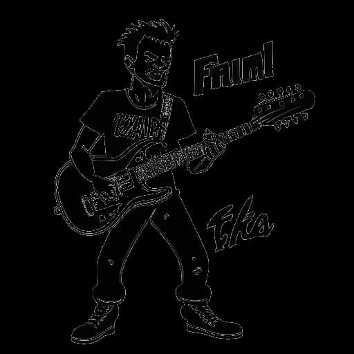 Strichzeichnung eines Mannes, der in einer Punkband auftritt, mit dem Bandnamen 'Craig Finn' auf einem Banner, die Vokalmatadors frühere Band repräsentiert