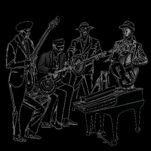 Strichzeichnung eines Mannes, der mit anderen Musikern arbeitet, mit den Namen 'Swoosh Hood', 'Lorenz & Urbach' und 'Sanoi' im Hintergrund, die Vokalmatadors neueste Zusammenarbeiten repräsentieren