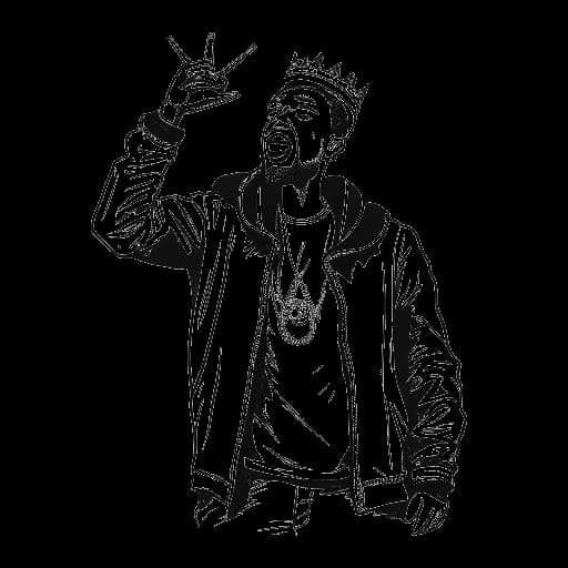 Strichzeichnung eines Mannes, der in einem Bunker rappt, mit einer Krone über ihm, die Vokalmatadors Anerkennung bei den Freestyle-Sessions im Royal Bunker repräsentiert