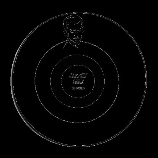 Strichzeichnung eines Mannes, der eine Schallplatte mit dem Titel 'Leben unter Geiern' und dem Veröffentlichungsjahr '2005' hält, die Vokalmatadors erstes Soloalbum repräsentiert