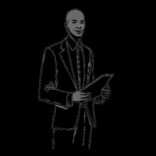 Dessin en ligne d'un homme, représentant Michael Jordan, portant un costume et tenant un clipboard