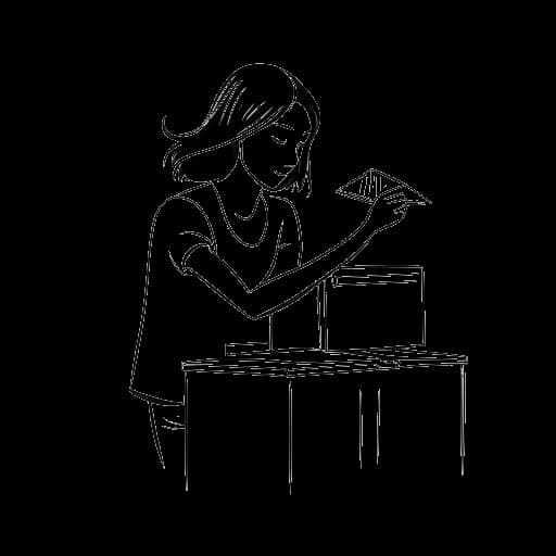 Dibujo de arte lineal de una mujer moviendo cajas, con un anillo de bodas en su dedo, representando a Bianca Censori