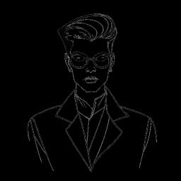Dessin en ligne d'un jeune homme représentant le jeune Karl Lagerfeld dans la mode avant-gardiste sur un fond blanc.