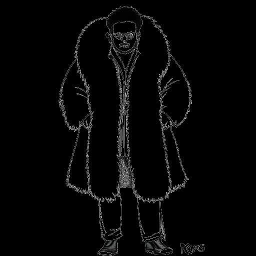 Desenho em arte linear de um homem representando Karl Lagerfeld, apoiando o uso de peles na moda e desconsiderando o movimento #MeToo.