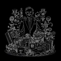 Dibujo de arte lineal de un hombre aristocrático representando a Drake, rodeado de símbolos de logros y opulencia, reflejando su éxito y emprendimientos empresariales.
