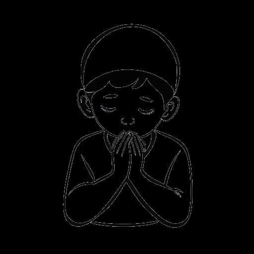 Line art drawing of a young Drake, wearing a yarmulke and praying, representing his Bar Mitzvah