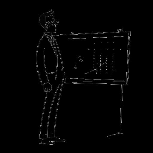 Line art drawing of Drake, looking at a chart, representing his numerous Billboard chart records and streaming records with 'Views' and 'Scorpion'