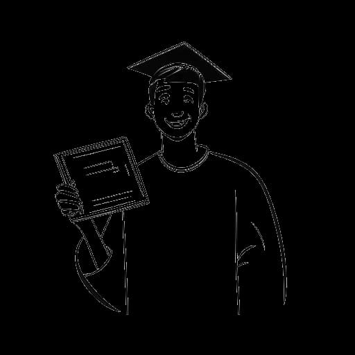 Line art drawing of Drake, holding a high school diploma, representing his completion of high school