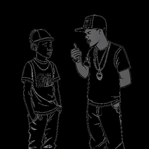 Line art drawing of a man, representing Drake's father's cellmate, introducing a young Drake to rap music