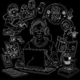Desenho em arte linear de um homem representando Plaqueboymax, incorporando diferentes personas digitais e atividades de canal, incluindo um distinto alter ego de jogo e interações fora das transmissões.