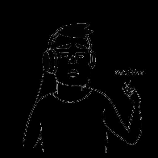 Dibujo de arte lineal de un hombre reaccionando a un video de TikTok llamado What song are you listening to.