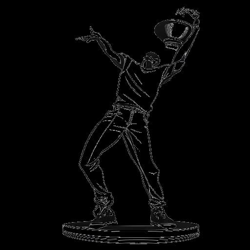 Strichzeichnung eines Pokals, der Marc Eggers' deutschen Breakdance-Meistertitel darstellt, mit einem Breakdancer im Hintergrund.
