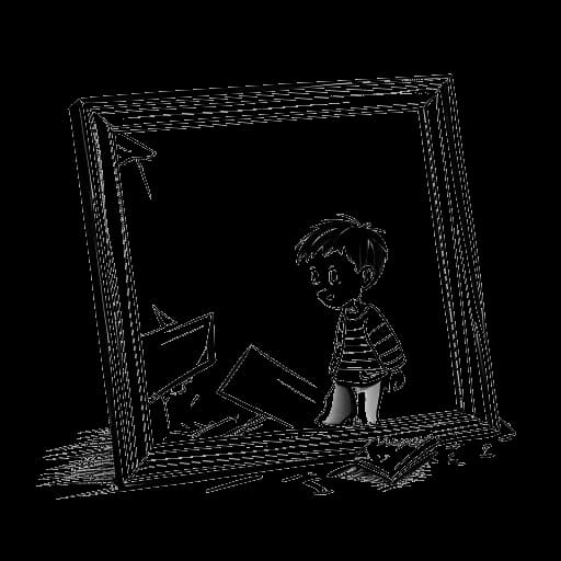 Strichzeichnung eines zerbrochenen Familienbilderrahmens, der Marc Eggers' Kindheitsprobleme repräsentiert.