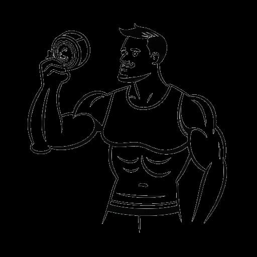 Strichzeichnung eines Mannes beim Training, der Marc Eggers darstellt, mit einem durchgestrichenen Bierglas im Hintergrund.