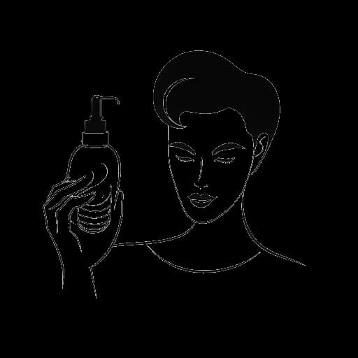 Strichzeichnung eines Mannes, der ein Haar- und Hautpflegeprodukt hält und Marc Eggers darstellt, mit einem Beauty-Logo im Hintergrund.