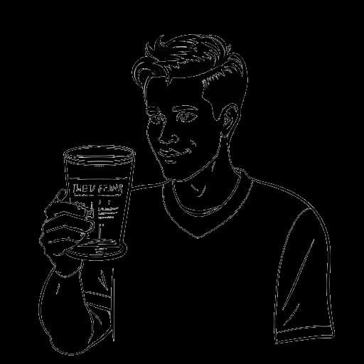 Strichzeichnung eines jungen Mannes mit einem durchgestrichenen Bierglas, der Marc Eggers darstellt, mit einem Kalender, der die Alter von '16' bis '21' zeigt, im Hintergrund.