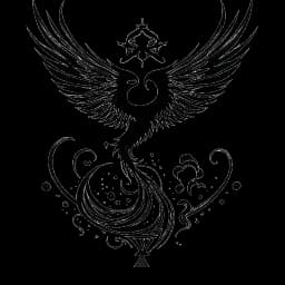 Desenho gráfico de uma fênix renascendo, representando o legado de XXXTentacion com notas musicais e uma balança de justiça equilibrada, marcando sua vindicação post-mortem.