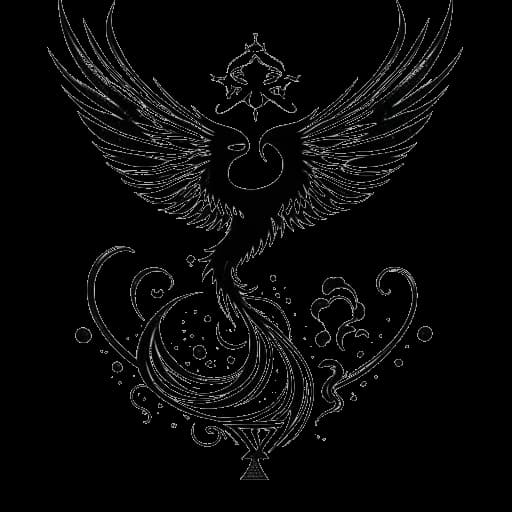 Desenho gráfico de uma fênix renascendo, representando o legado de XXXTentacion com notas musicais e uma balança de justiça equilibrada, marcando sua vindicação post-mortem.