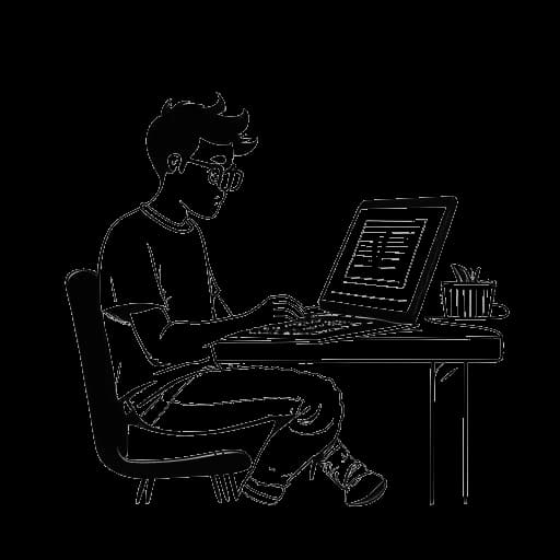 Dessin en ligne d'un jeune homme représentant XXXTentacion assis devant un ordinateur, avec le logo de SoundCloud affiché sur l'écran et les mots 'News/Flock' écrits à côté