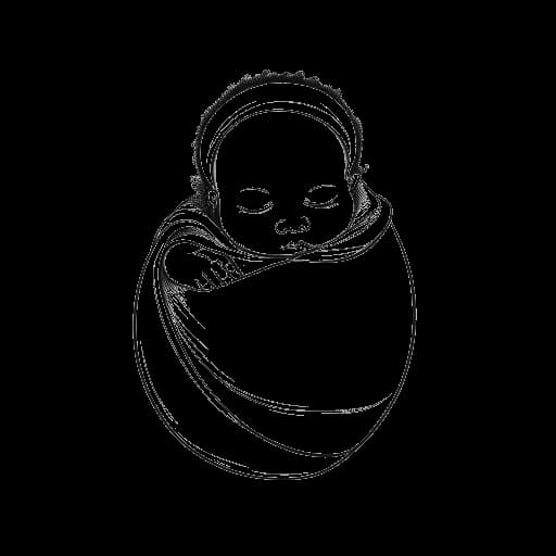 Disegno a linee di un neonato, che rappresenta Gekyume Onfroy, avvolto in un pannolino con un piccolo ciondolo a forma di nota musicale, simbolo dell'eredità musicale del defunto padre XXXTentacion.