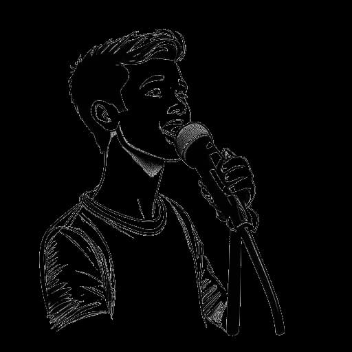 Dessin en ligne d'un jeune homme représentant XXXTentacion tenant un microphone, avec un projecteur éclairant le et les mots 'Look at Me' affichés en arrière-plan