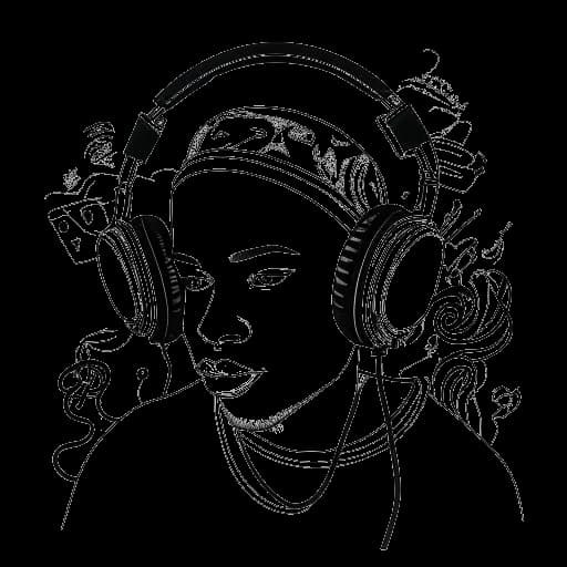 Disegno a linee di un uomo, che rappresenta XXXTentacion, con i capelli tingi a metà e le cuffie, avvolto da note musicali di generi come nu metal, hard rock e rap, su uno sfondo bianco.