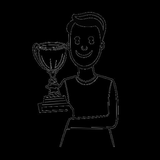 Strichzeichnung eines Mannes, der Marti Fischer darstellt, der einen Deutschen Webvideopreis-Trohpy hält, mit einem Loop-Symbol darauf