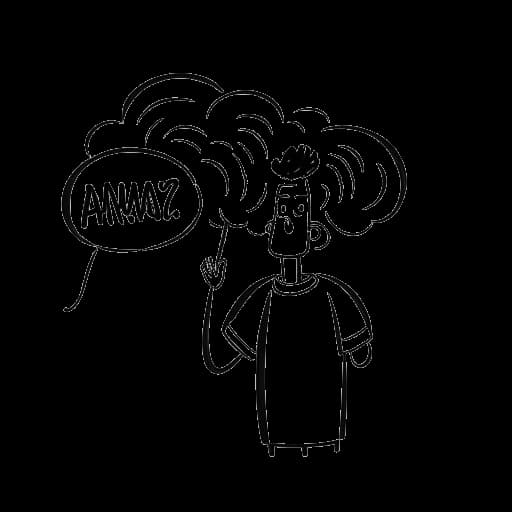 Strichzeichnung eines Mannes, der Marti Fischer darstellt, der eine Sprechblase mit den Wörtern 'Panikattacken' und 'Burnout' darin hält