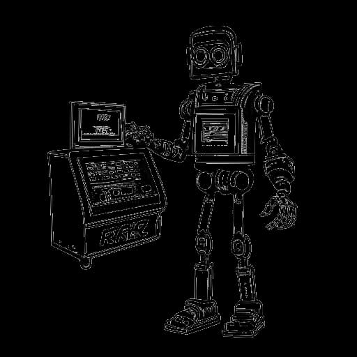 Strichzeichnung eines Mannes, der Manny Marc als Freddy Krüger im Roboteranzug darstellt.