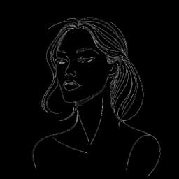 Line art drawing of a woman, representing Gabriela Moura, with captivating charisma and a strong online presence. She is depicted engaging in social media activities and modeling for renowned brands, showcasing her journey to fame.