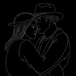 Line art drawing of a woman, symbolizing Gabriela Moura, hugging her boyfriend Josh Richards representing their strong relationship based on mutual trust and admiration.