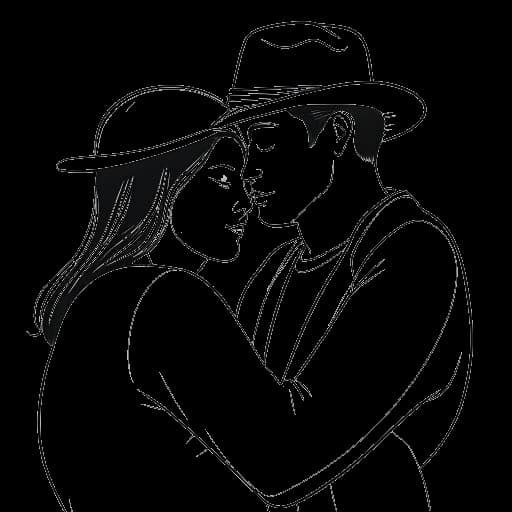 Line art drawing of a woman, symbolizing Gabriela Moura, hugging her boyfriend Josh Richards representing their strong relationship based on mutual trust and admiration.