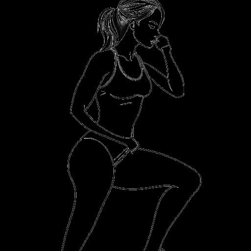 Lijntekening van een vrouw, Gabriela voorstellend, die traint en haar slanke taille toont op een witte achtergrond.