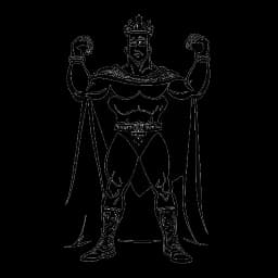 Dessin d'un homme musclé, représentant King Woods, vêtu d'une tenue royale de lutte avec une ceinture de champion, mettant en avant sa résilience et ses victoires à la WWE.