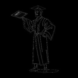 Dessin d'un homme vêtu d'une toge et d'une coiffe, représentant Xavier Woods, avec un diplôme et une ceinture de champion, symbolisant ses réalisations académiques et de lutte.