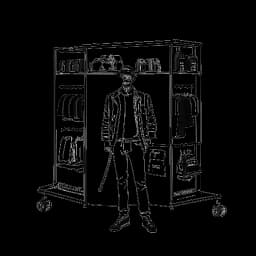Illustrazione a linee di un uomo, che rappresenta Sneako, tra disegni di abbigliamento e una videocamera, con figure digitalmente connesse sullo sfondo, indicative delle sue iniziative e della sua influenza, su uno sfondo bianco.