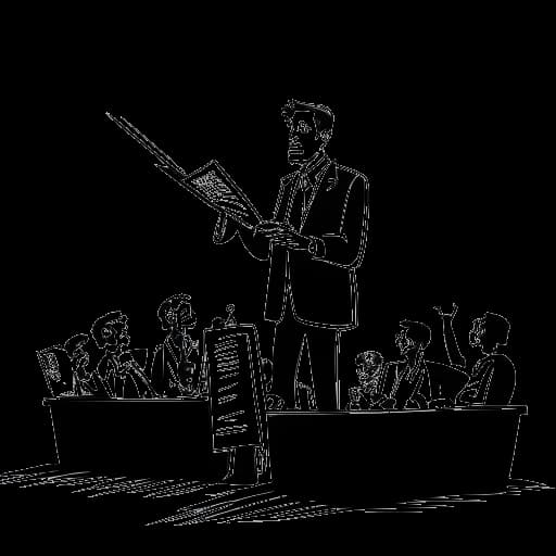 Disegno minimalista di un uomo, che rappresenta Sneako, su un podio circondato da media e flash, con la sua ombra in posa di preghiera, suscitando sia l'attenzione pubblica che sfide private, su uno sfondo bianco.