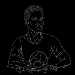 Strichzeichnung eines Mannes, der Sean Paul repräsentiert, mit vielfältiger Herkunft und herausragenden Leistungen in Wasserball und akademischen Bereichen an der Wolmer's Boys' School in Jamaika